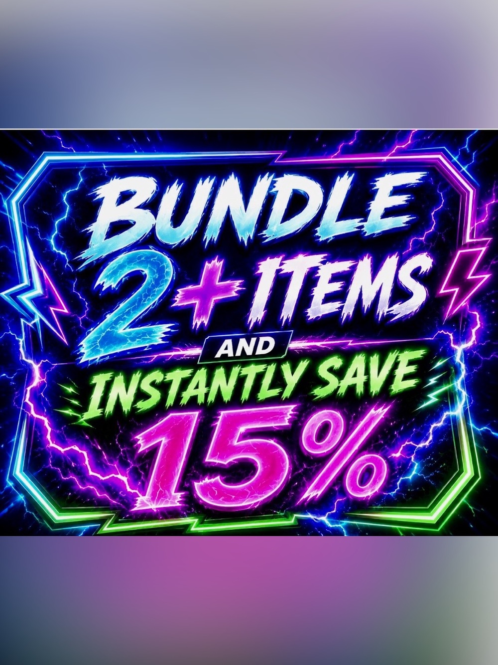 Neon 15% Savings Promotional Graphic - Blue, Pink, Green